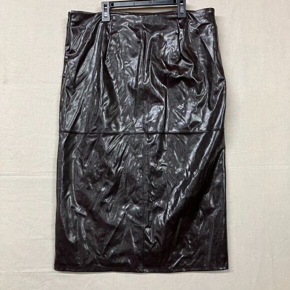 NWT A New Day Women's 14 Brown Faux Leather Midi Skirt Slit Front Side Zip - Picture 11 of 13